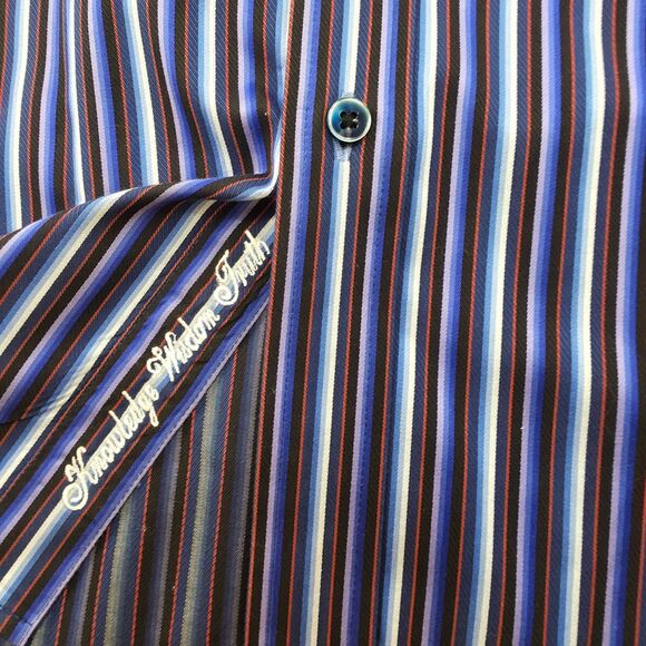 Men's Robert Graham 2XL Striped Purple/Black‎ Front Long Sleeve Flip Cuff $188 - Picture 10 of 13